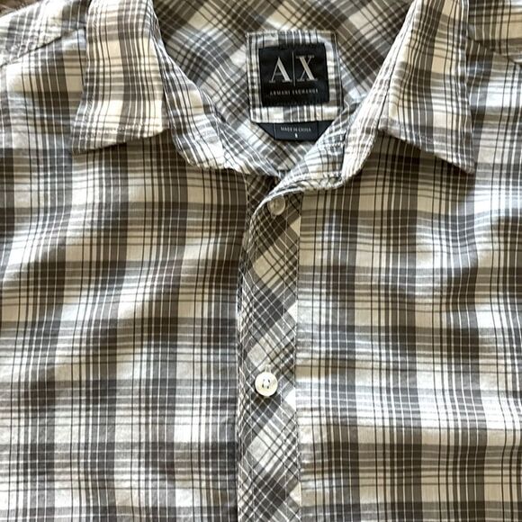 A/X Armani Exchange Black Gray White Plaid Button Down Shirt — Size S - Picture 4 of 7